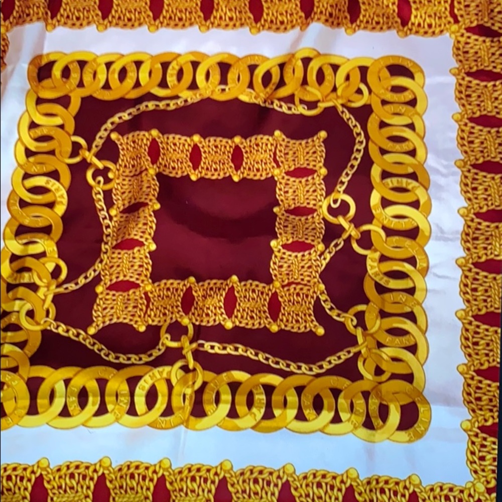 Celine 💯 Silk Red Gold Logo Scarf Made in Italy 🇮🇹 Never Used - Picture 4 of 4